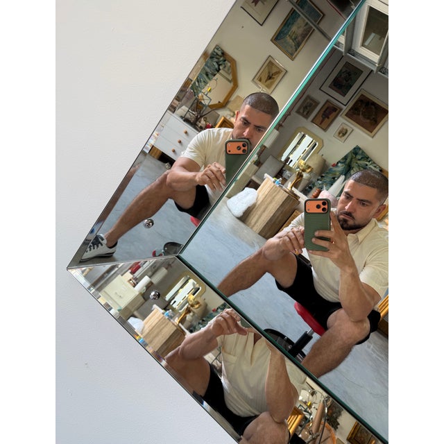 Large 1960’s Vintage Hollywood Regency Style Beveled Glass Wall Mirror For Sale - Image 10 of 12