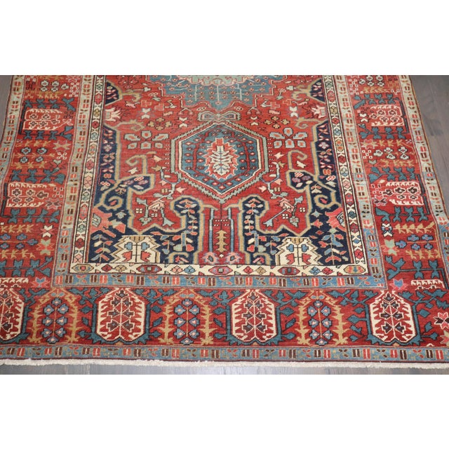 A highly decorative rare size Persian Antique Serapi rug. 4'9'' x 6'10'' With distinctive large-scale motifs and a wide...