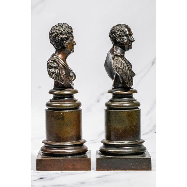Amazing Pair Antique Bronze English Neoclassical Grand Tour Statue Sculpture Bust Royalty Home Decor For Sale - Image 12 of 17