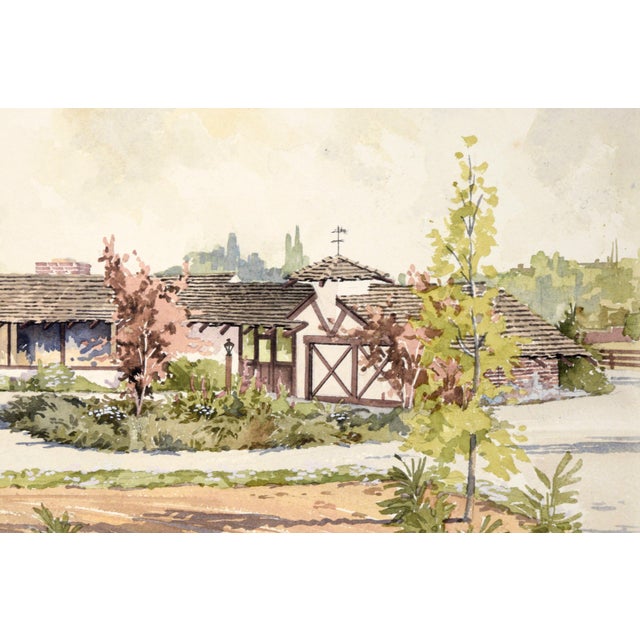 1940s California Ranch Original Watercolor Landscape by George Alfred Morrison For Sale - Image 5 of 7