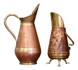 Set of Two Mid-Century French Copper and Brass Watering Cans From Normandy