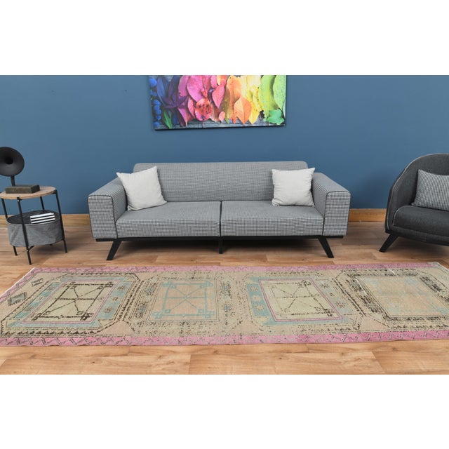 Turkish 1970s Vintage Handmade Wool Cotton Turkish Beige Runner Rug For Sale - Image 3 of 11