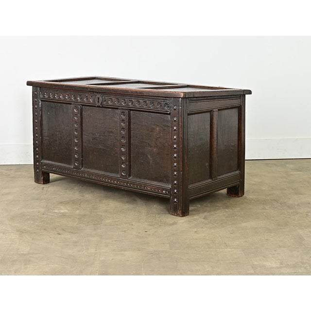 Brown French 18th Century Solid Oak Carved Coffer For Sale - Image 8 of 11