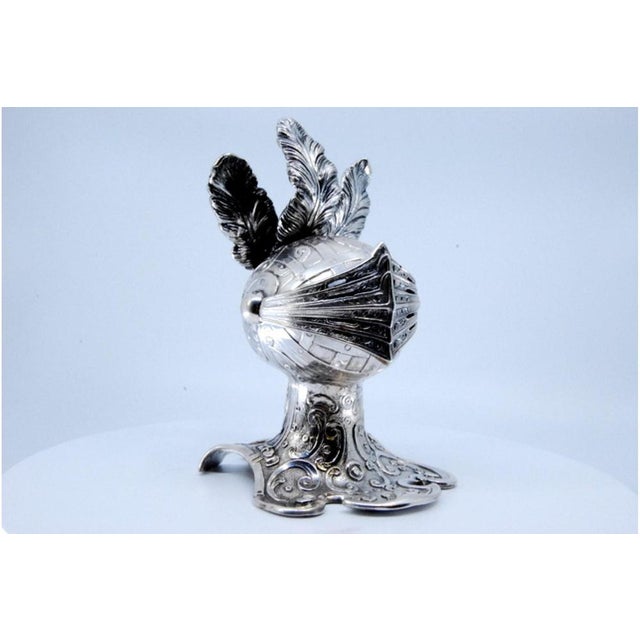 Metal Silver Inkwell in the Shape of Knights Helmet For Sale - Image 7 of 10