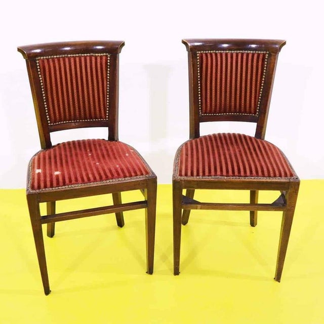 Wooden Chairs with Red Upholstery and Decorative Studs, Set of 2 For Sale - Image 11 of 11