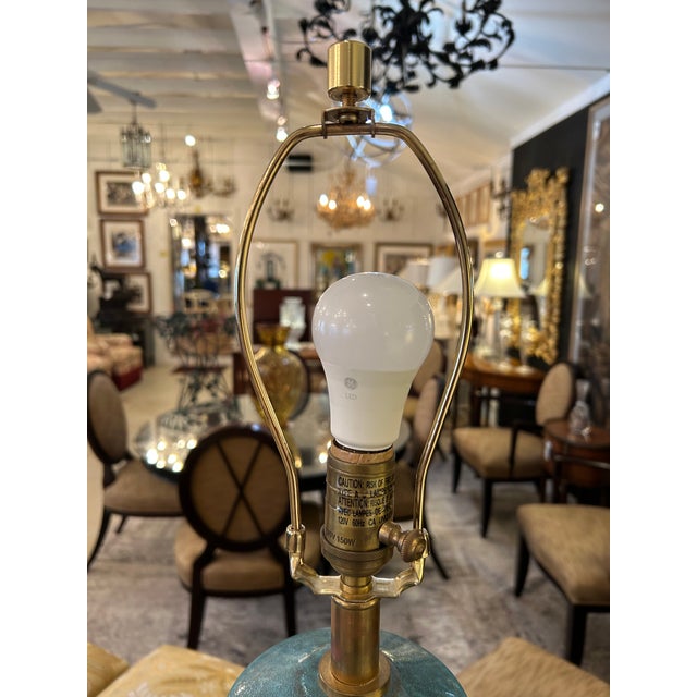 Ceramic Large Cerulean Blue Ceramic Pottery Table Lamps -a Pair For Sale - Image 7 of 10