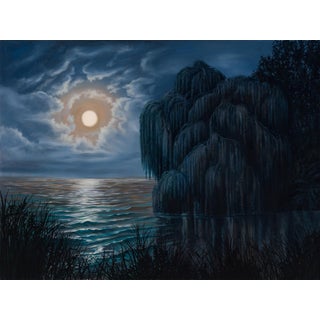 Hecate's Moon by Robin Hextrum | Oil on linen Night landscape with a full moon over water and trees. For Sale