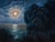 Hecate's Moon by Robin Hextrum | Oil on linen Night landscape with a full moon over water and trees. For Sale