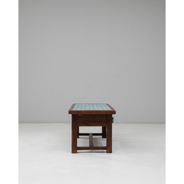 1970s French Wooden Coffee Table With Turquoise Tiled Top For Sale - Image 4 of 18