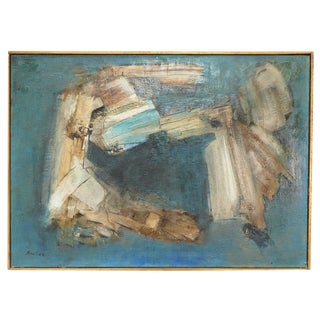 Maurice Boel, Blue Abstract Composition, Belgium, 1962, Oil on Canvas For Sale