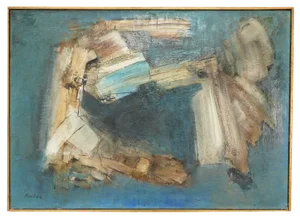 Maurice Boel, Blue Abstract Composition, Belgium, 1962, Oil on Canvas