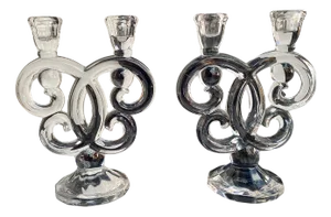 Lead Crystal Double Candleholders from Cristal de Vannes, France, 1960s, Set of 2