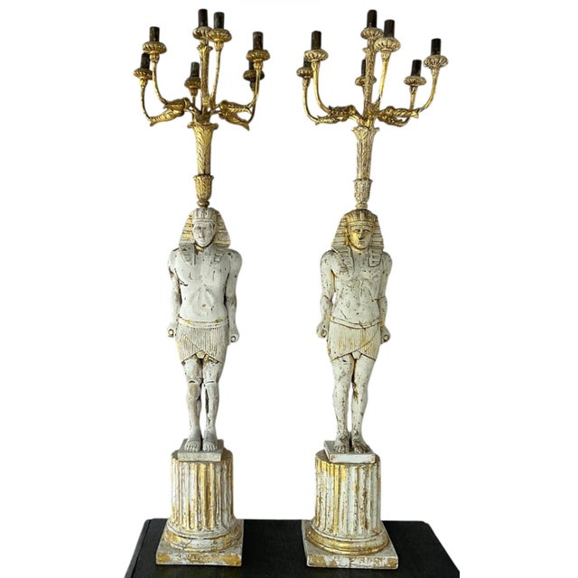 Traditional Monumental Egyptian Revival Giltwood Torchères, 19th Century, France For Sale - Image 3 of 14