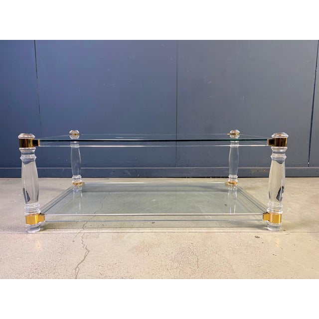 Vintage Acrylic and Brass Coffee Table, 1970s For Sale - Image 9 of 11