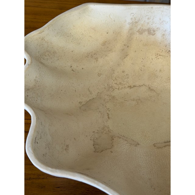 Mid 20th Century Vintage American Glazed Pottery Large White Clamshell Centerpiece Bowl For Sale - Image 5 of 12