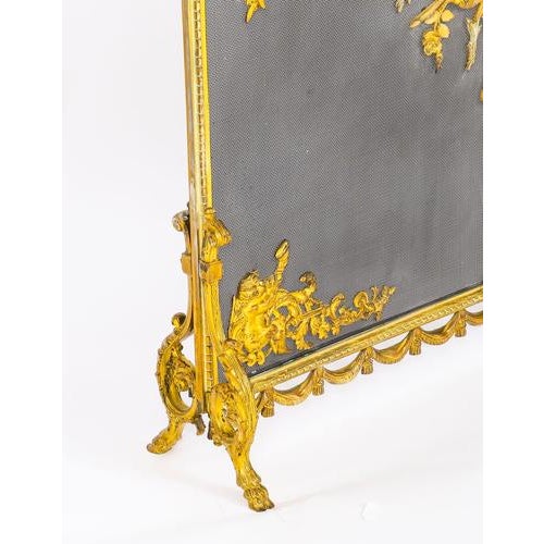 Antique French Floral and Musical Trophy Gilt Bronze Fire Screen, 1800s For Sale - Image 11 of 13