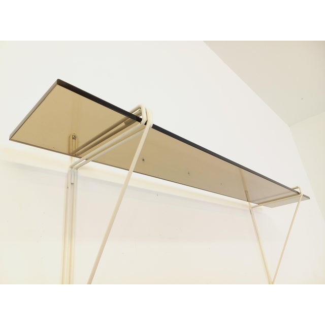 Mid-Century Modern Large Vintage Wall Shelf in Smoked Glass and White Metal, String Tomado Style, from the 1960s, 1970s For Sale - Image 3 of 17