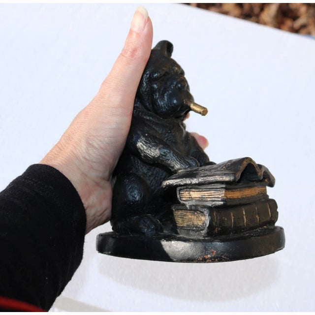 Metal Lovely Vintage Pair of Cigar Smoking English Bulldog Bookends Heavy Metal For Sale - Image 7 of 10