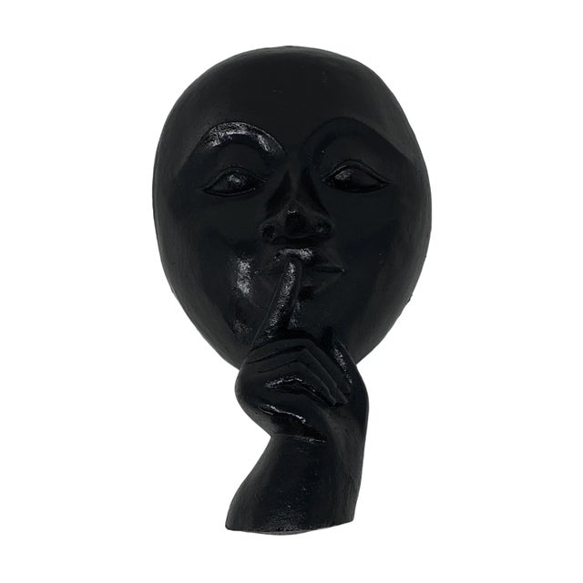 Vintage Black Concrete "Silence Is Golden" Abstract Sculpture With Integrated Hanger For Sale In Tampa - Image 6 of 8