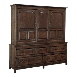 18th Century English Oak Linen Press Cabinet For Sale