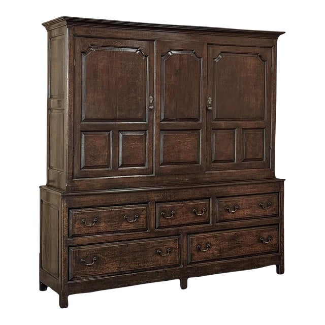 18th Century English Oak Linen Press Cabinet For Sale