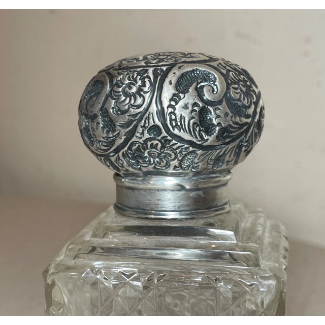 Antique 1800's Ornate Sterling Silver Cut Crystal Scent Cologne Perfume Bottle For Sale - Image 14 of 14