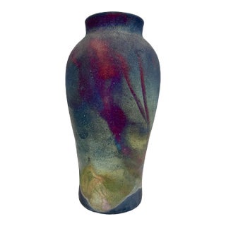 Colorful Raku Pottery Vase With Sleek Silhouette For Sale