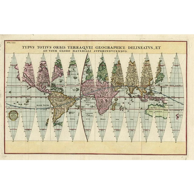 Antique Map of the World in 12 Globe Gores by Scherer, 1702 For Sale
