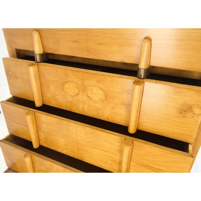 Cedar Drawer W/ Lid Mid-Century Modern Burl High Chest Dresser Sculptured Pulls For Sale - Image 9 of 12