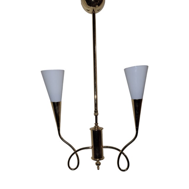 Vintage Pendant Lamp with Gold-Colored Metal Frame and Opaque White Glass Shades, 1990s For Sale