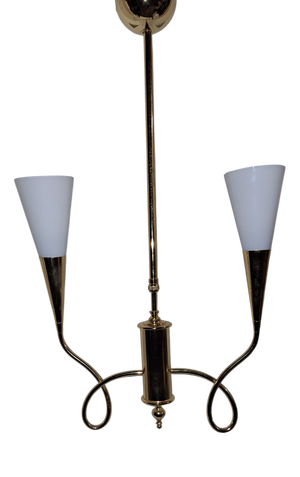Vintage Pendant Lamp with Gold-Colored Metal Frame and Opaque White Glass Shades, 1990s