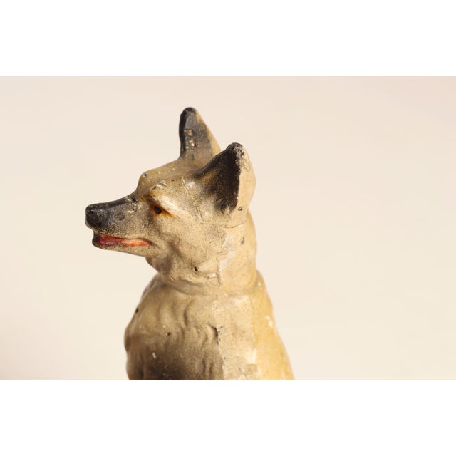 Sculpture Materials Mid 20th Century Carved and Painted Chalkware German Shepherd Ashtray For Sale - Image 7 of 13