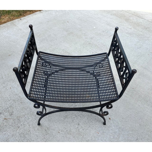 Vintage Spanish Revival Arthur Umanoff Granada Style Iron Garden Stool / Iron Vanity Seat For Sale - Image 9 of 12