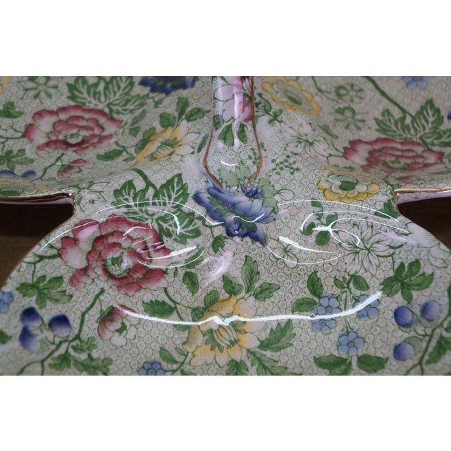 Antique Deans Burslem Dresden Green Chintz Divided Clover Dish 13" For Sale - Image 9 of 14