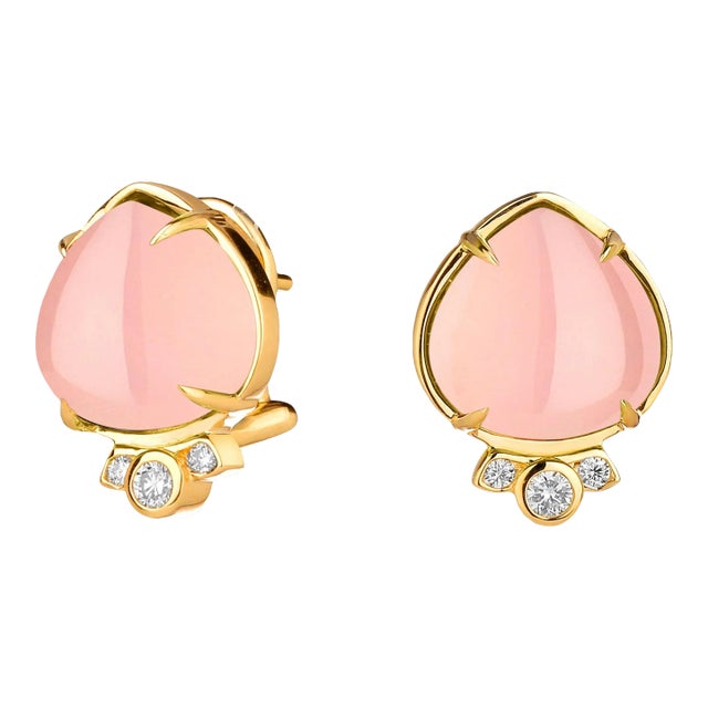 Syna Pink Chalcedony Earrings with Diamonds, a Pair For Sale