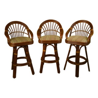Set of 3 Bent Rattan Barstools For Sale