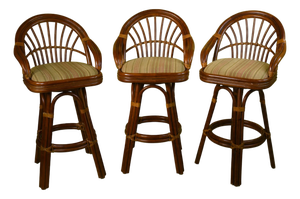 Set of 3 Bent Rattan Barstools