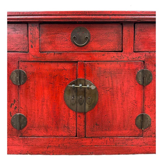 Early 20th Century Chinese Red Lacquered Altar Cabinet, Buffet Table, Sideboard For Sale In Los Angeles - Image 6 of 14