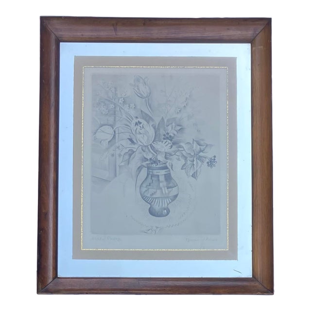 1950’s Original Mily Possoz French Artist Still Life 1/3 Etching Mirror Mat Original Wood Frame For Sale