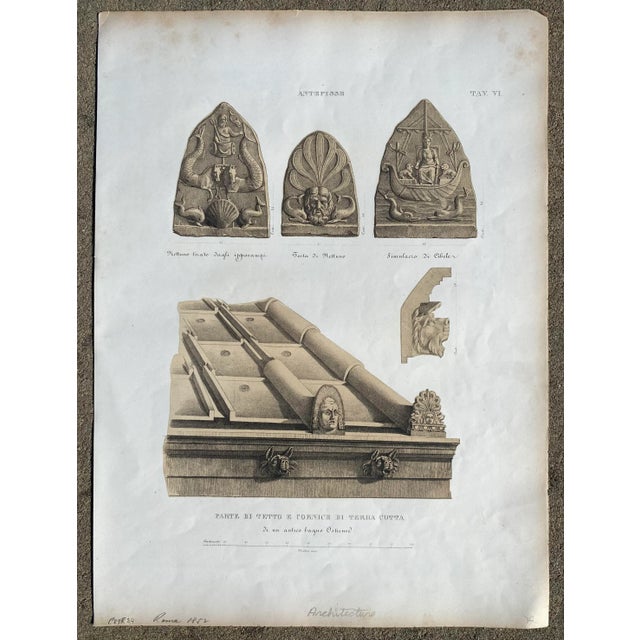 1852 Italian roof tile and antefix lithograph.