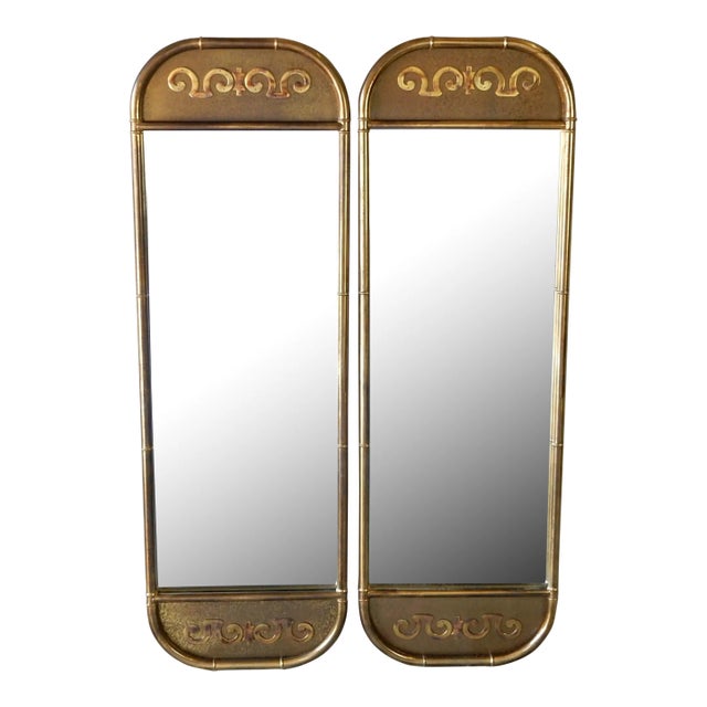 1970's Mastercraft Furniture Faux Bamboo Brass Mirrors Set For Sale