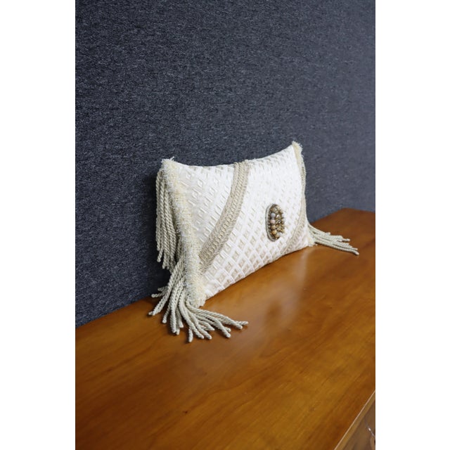 Decorative Ivory Brooch & Tassel Pillow For Sale In Philadelphia - Image 6 of 8