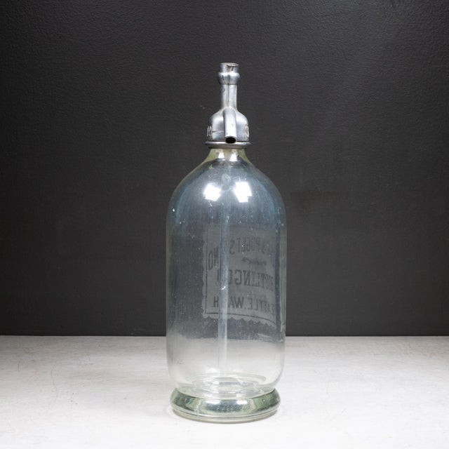 Industrial Antique Heavy Glass Pacific & Puget Sound Bottling Co. Seltzer Siphon Bottle c.1894-1920 For Sale - Image 3 of 7