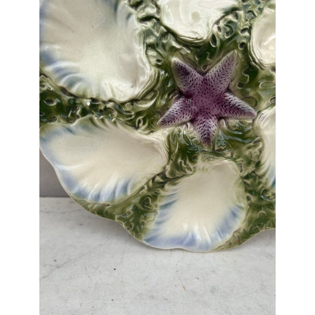 French Majolica Oyster Blue Starfish Plate Digoin, Circa 1900 For Sale - Image 3 of 4