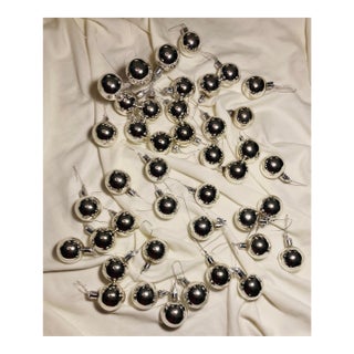 Large Collection of Silver Vintage Mercury Glass Holiday Ornaments With Tie Tops for Ease of Hanging For Sale