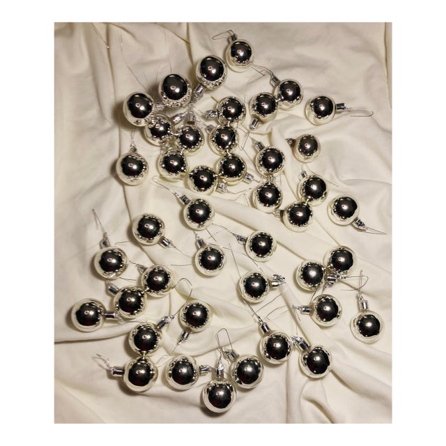 Large Collection of Silver Vintage Mercury Glass Holiday Ornaments With Tie Tops for Ease of Hanging For Sale
