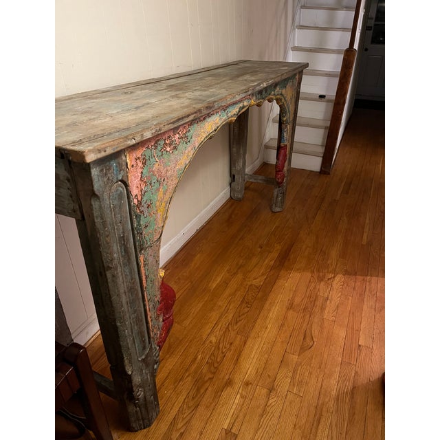 Sky Blue 1950s Colorful Vintage Indian Large Entry Table For Sale - Image 8 of 13