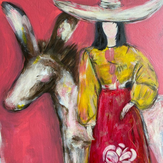 Figurative Cowgirl With Donkey Painting – Western Country Art – Palm Beach Style Colorful Wall Art – Original Acrylic Painting by Tatiana Duperault For Sale - Image 3 of 5