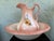 Victorian Vintage Peach Glazed Ceramic Wash Basin & Pitcher Set With Floral Motif – Victorian Revival For Sale - Image 3 of 12