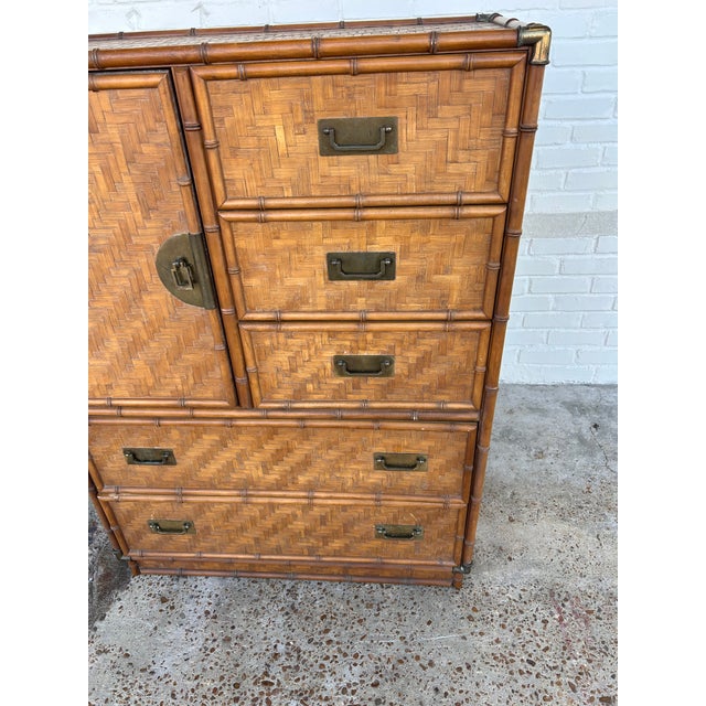 Vintage 1980s Chinoiserie Faux Bamboo and Parquetry Campaign Gentleman's Dresser For Sale - Image 10 of 15